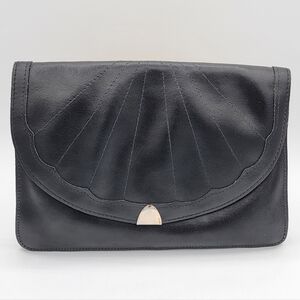 Vintage Black Leather Clutch Handbag #2758